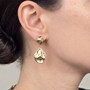 Gold Plated Hammered Teardrop Dangle Earrings, 2 of 4