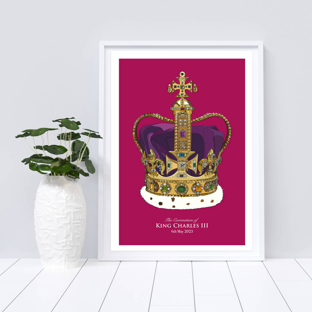 King Charles Coronation Crown Magenta Art Print, 1 of 8