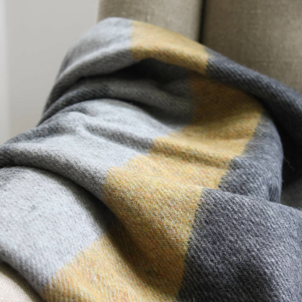 Grey And Ochre Stripe Merino Lambswool Throw