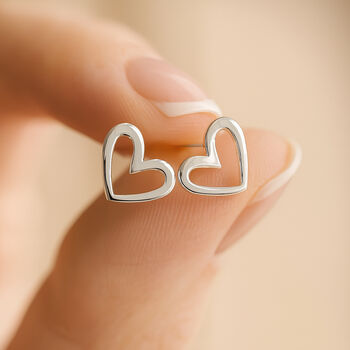 Sterling Silver Asymmetric Heart Stud Earrings, 4 of 9