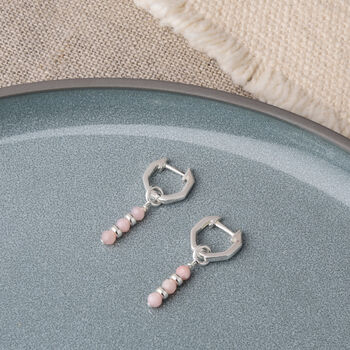 Linear Huggie Pink Opal October Birthstone Earrings, 2 of 7