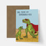 Cute T Rex Dinosaur Superhero Dad Fathers Day Card, thumbnail 2 of 2