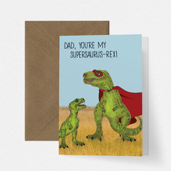 Cute T Rex Dinosaur Superhero Dad Fathers Day Card, 2 of 2
