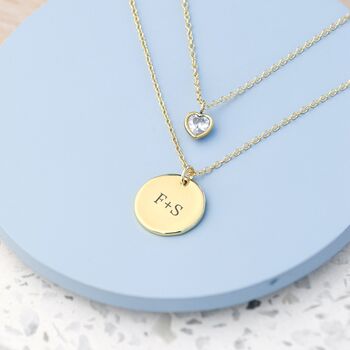 Personalised Layered Crystal Heart And Disc Necklace, 3 of 11