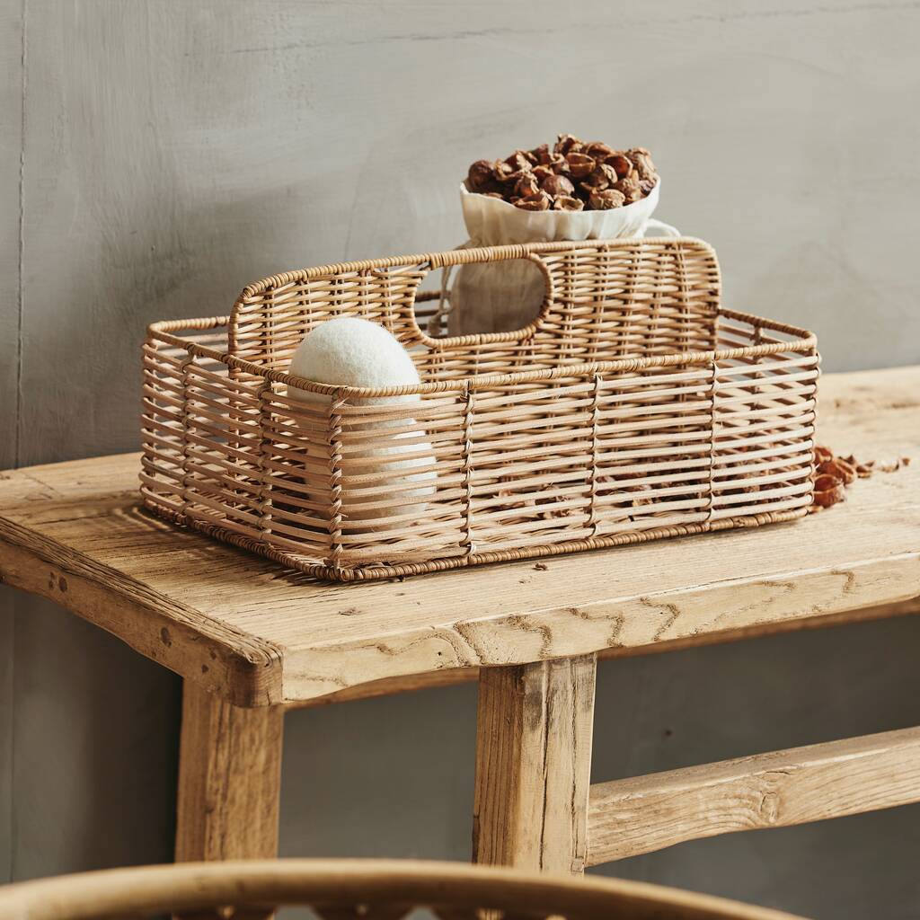 Natural Rattan Table Storage Basket With Divider, 1 of 4