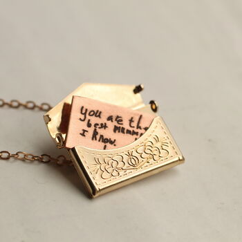 Personalized Engraved Gold Envelope Locket Necklace, 2 of 10
