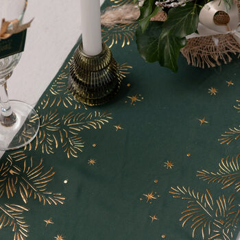 Elegant Green Gold Leaves Christmas Table Runner Two.5m, 4 of 4