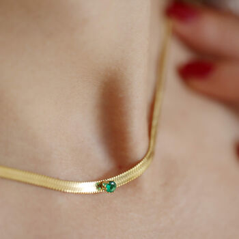 Flat Herringbone Chain With Green Crystal Necklace, 2 of 5