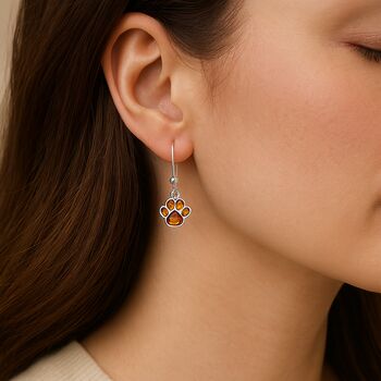 Sterling Silver Baltic Amber Paw Print Drop Earrings, 3 of 5