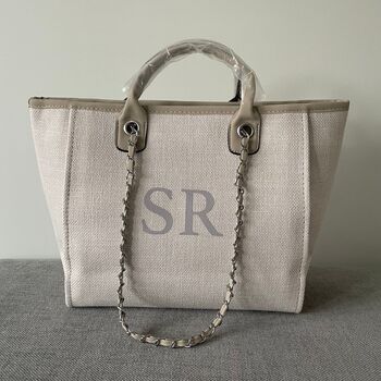 Personalised Stone Large Chain Initial Tote Shoulder Bag, 6 of 11