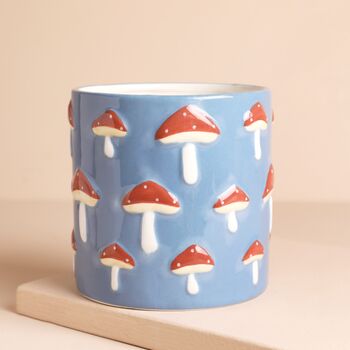 Blue Embossed Toadstool Ceramic Planter, 2 of 3