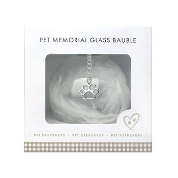 Pet Memorial Feather Filled Glass Bauble With Paw Charm, 4 of 6