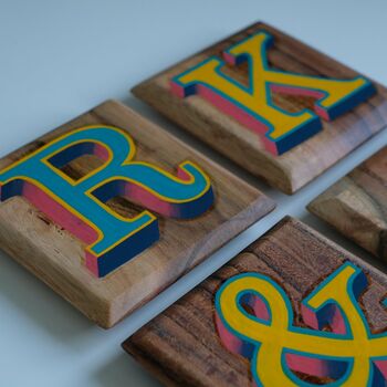 Custom Initial Letter Hand Painted Wooden Coaster, 3 of 9