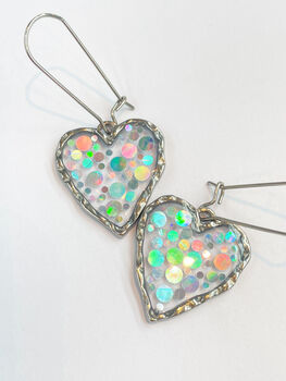 Disco Heart Earrings With Silver Sparkles, 12 of 12