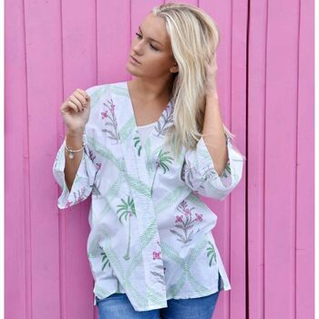 Floral Pink Palm Tree Print Cotton Summer Jacket, 3 of 5