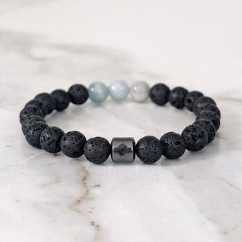 Men's Aquamarine And Lava Bead March Birthstone Bracelet, 5 of 11