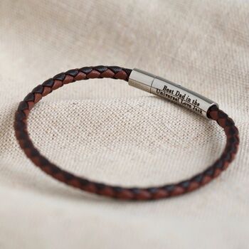 Men's Personalised Slim Woven Leather Bracelet In Box, 11 of 11