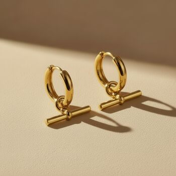 T Bar Hoops 18k Gold Plated Earrings, 3 of 4