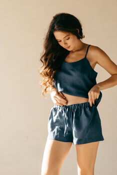 Black Linen Pyjamas | Cami And Shorts Set, 11 of 12