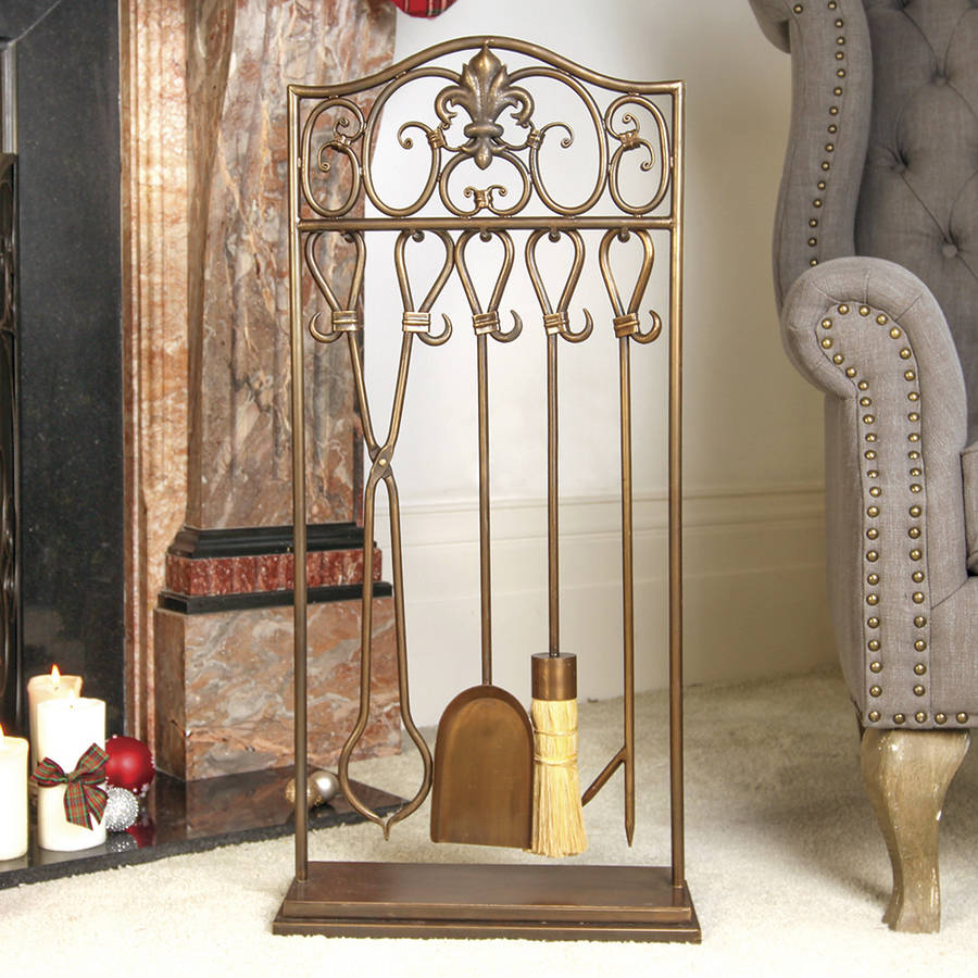 antique brass fire side companion set by dibor