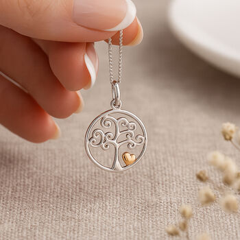 Personalised Sterling Silver And Rose Gold Tree Of Life Heart Pendant Necklace, 3 of 12
