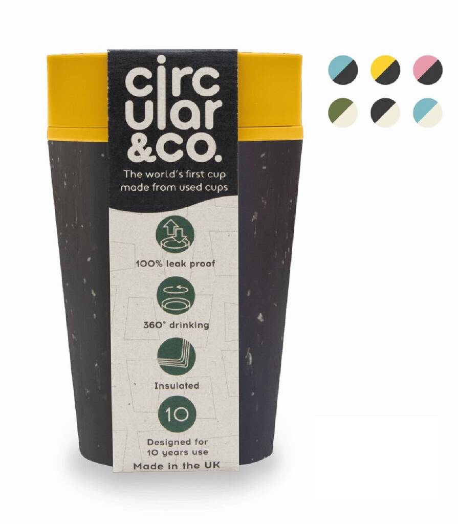 Image of Leak Proof Reusable Cup 8oz Black And Electric Mustard