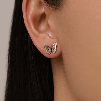 Sterling Silver Monarch Butterfly Stud Earrings, 6 of 11