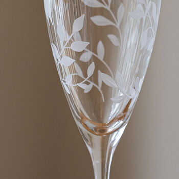 Personalised Set Of Two Floral Crystal Champagne Flutes, 5 of 10