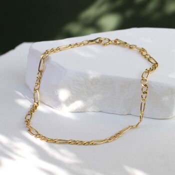 9ct Yellow Gold Figaro Link Chain Bracelet, 2 of 4