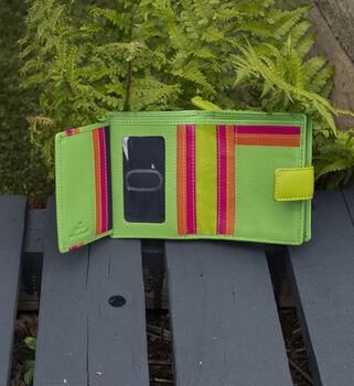 Personalised Green Small Multi Colour Leather Purse Rfid Protected, 3 of 10