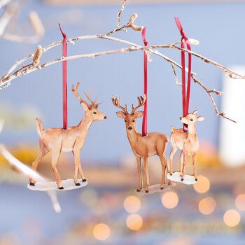 Family Of Deer Wooden Hanging Christmas Decorations, 2 of 5
