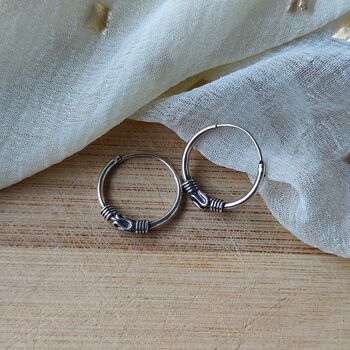 Silver Sterling Oxidised Wired Statement Hoops, 4 of 5