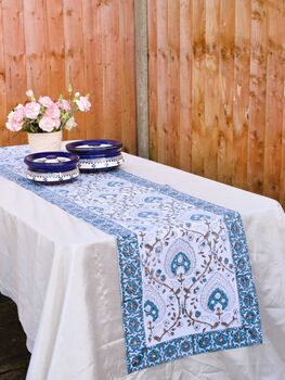 Janak Blue Floral Table Runner, 3 of 3