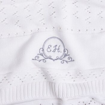 Monogrammed White Blanket With Crest Design, 3 of 6