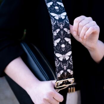 Gothic Moth And Skulls Bag Strap | Extra Long Crossbody Replacement Bag Strap, 4 of 4