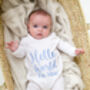 'Hello World' Embroidered Personalised Babygro Sleepsuit, thumbnail 6 of 6