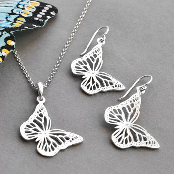 Sterling Silver Blue Monarch Butterfly Necklace, 3 of 5