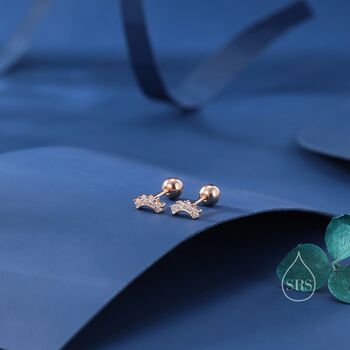 Extra Tiny Curved Bar Cz Screw Back Earrings In Sterling Silver, 5 of 12