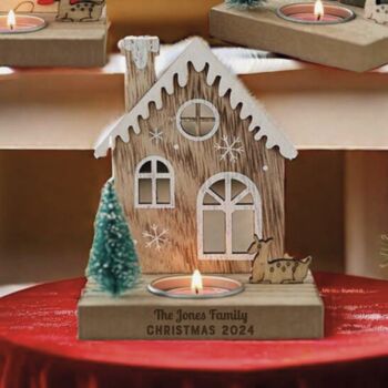 Personalised Wooden House Shaped Tealight Holder, 3 of 4
