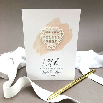 13th Lace Wedding Anniversary Personalised Card, 5 of 5
