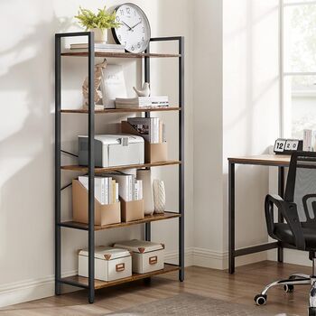 Five Tier Bookcase Storage Unit Industrial Steel Frame, 2 of 12