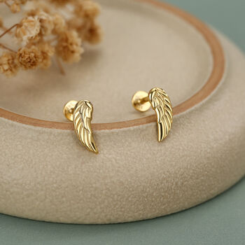 Sterling Silver Angel Wing 16 G Flat Back Labret Earrings, 4 of 12