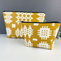 Welsh Blanket Print Wash Bag/Make Up Bag Mustard Yellow, thumbnail 1 of 3