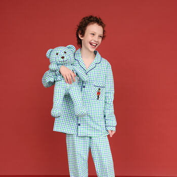 Eric Kids Check Pyjama Set With Matching Teddy Bear, 5 of 7