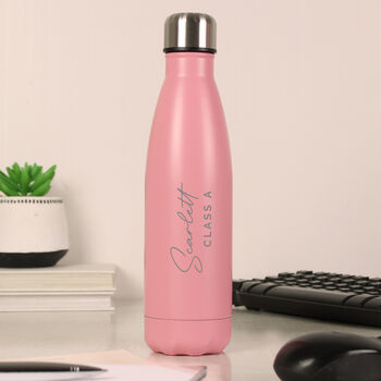 Personalised Name And Message Pink Metal Insulated Drinks Bottle, 3 of 5