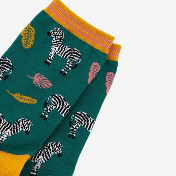 Womens Zebra And Leaf Bamboo Socks, 4 of 5