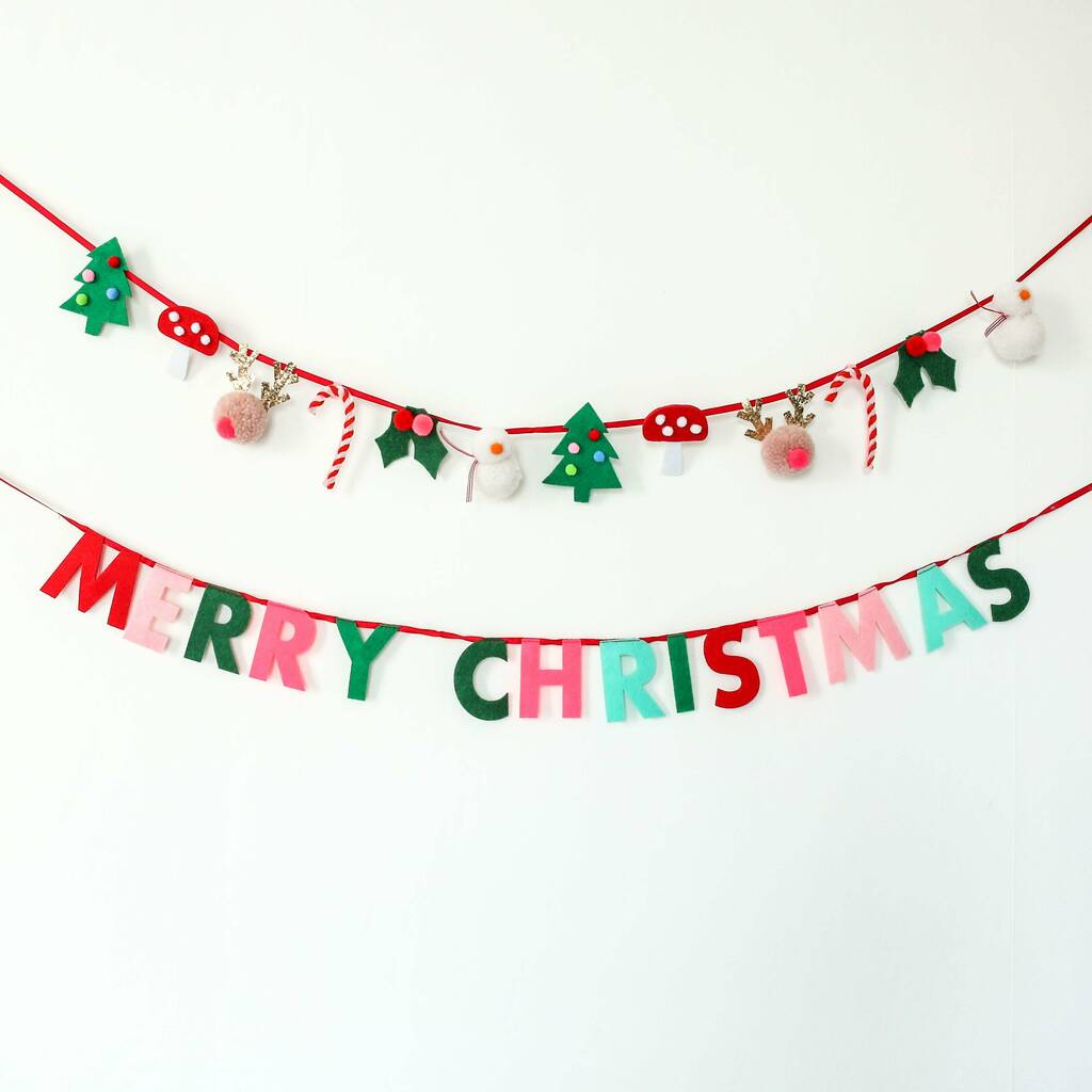 Merry Christmas Felt And Pom Pom Garland By Berylune ...