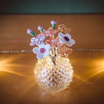 Valentine's Glass Flowers With Cut Glass Vase, 3 of 11