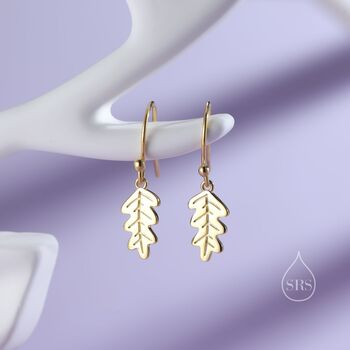 Sterling Silver Oak Leaf Drop Hook Earrings, 2 of 10