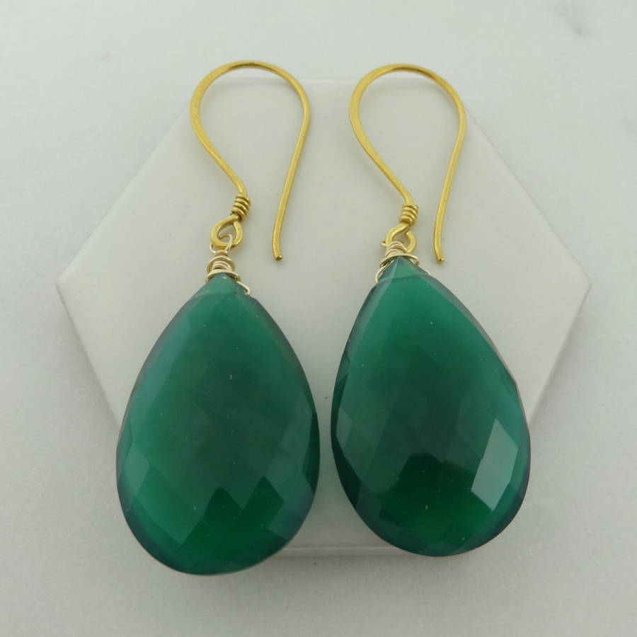 Emerald Green Onyx Earrings In Vermeil By Prisha Jewels ...